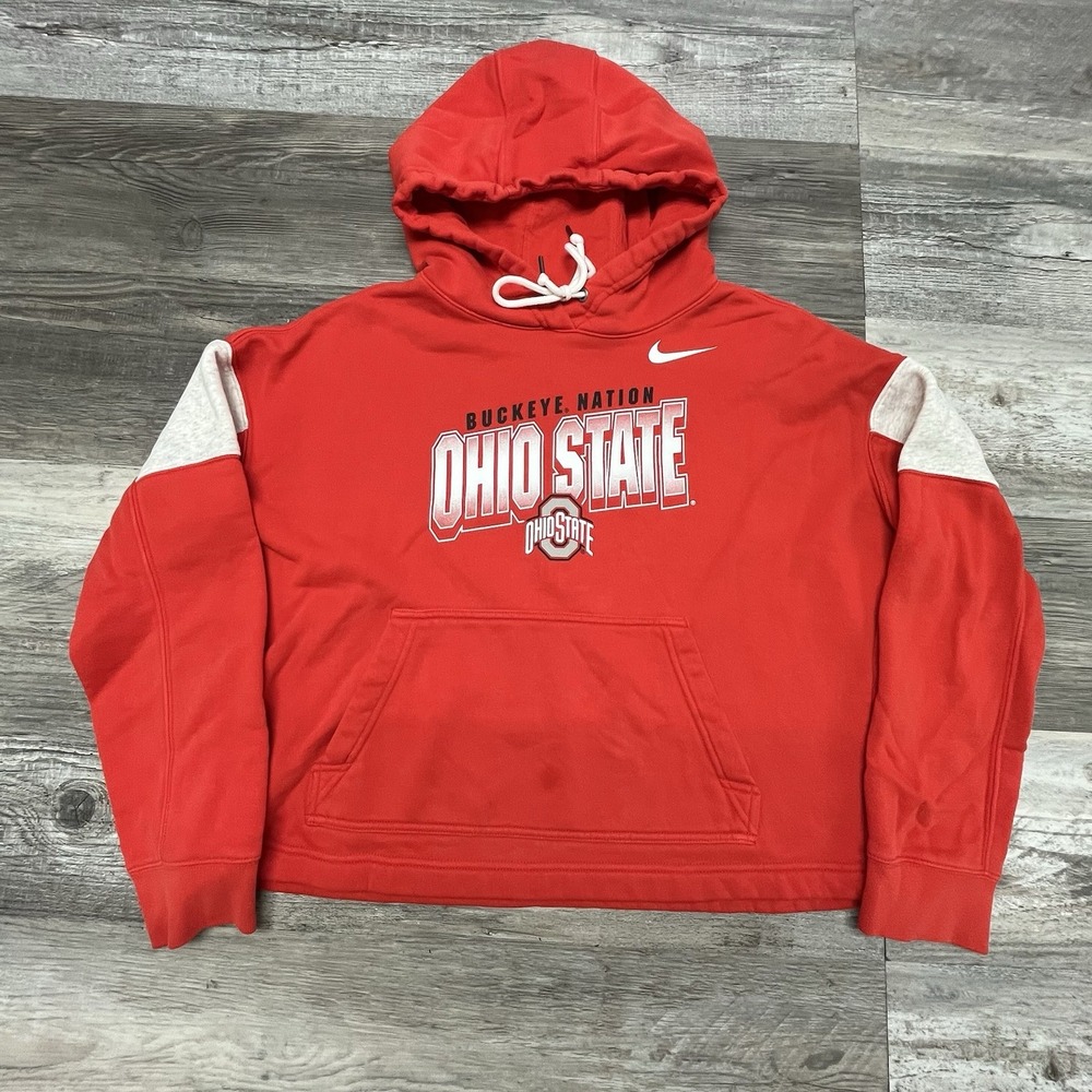Ohio State Buckeyes‎ Hoodie Womens Medium Gray Red Nike Cotton Sweatshirt OSU M